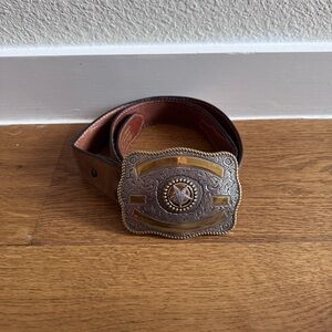 vintage CRUMRINE belt buckle WESTERN lone star TEXAS engraved cowboy  Ariot